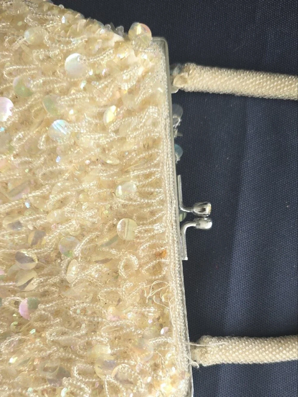 Cream Sequin Beaded Women's Handbag